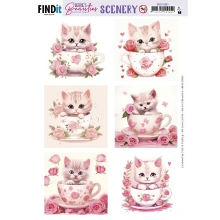 (BBSC10082)Scenery Push out - Berries Beauties - Kitten in Cup -Square
