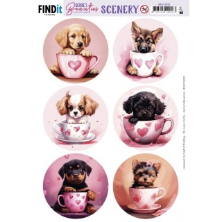(BBSC10083)Scenery Push out - Berries Beauties - Puppy in Cup -Round