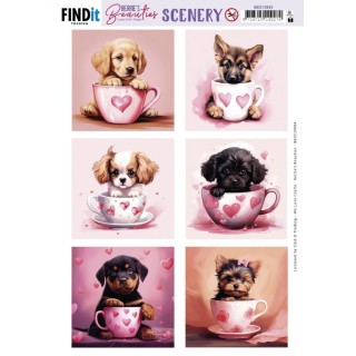 (BBSC10084)Scenery Push out - Berries Beauties - Puppy in Cup -Square