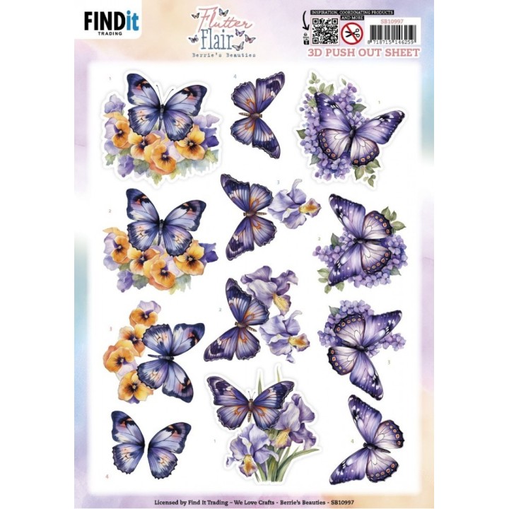 (SB10997)3D Push out Sheet - Berries Beauties - Flutter Flair - Purple Flutters