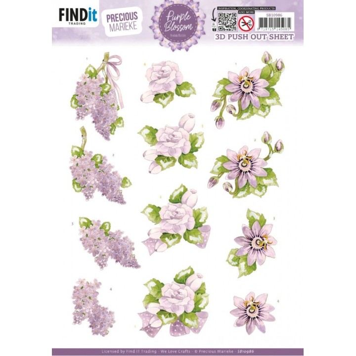 (SB10986)3D Push out Sheet - Precious Marieke - Purple Blossom - Lilac