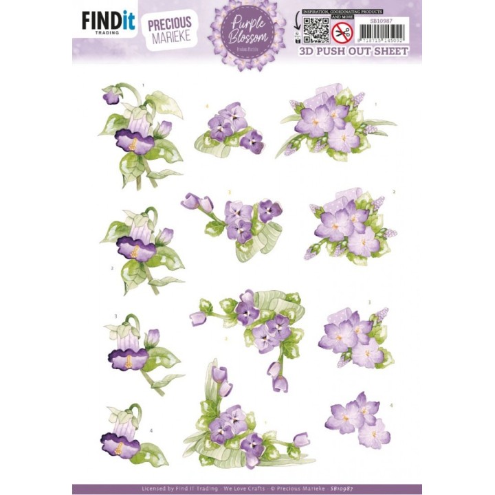 (SB10987)3D Push out Sheet - Precious Marieke - Purple Blossom - Violet