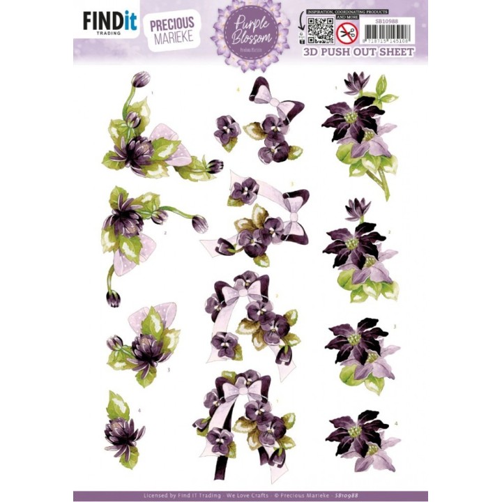 (SB10988)3D Push out Sheet - Precious Marieke - Purple Blossom - Purple