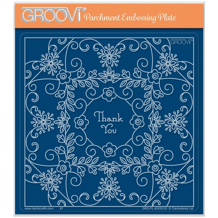 (GRO-FL-42432-03)Groovi Plate A5 Tina's Floral Swirls & Corners All in One - Thank You
