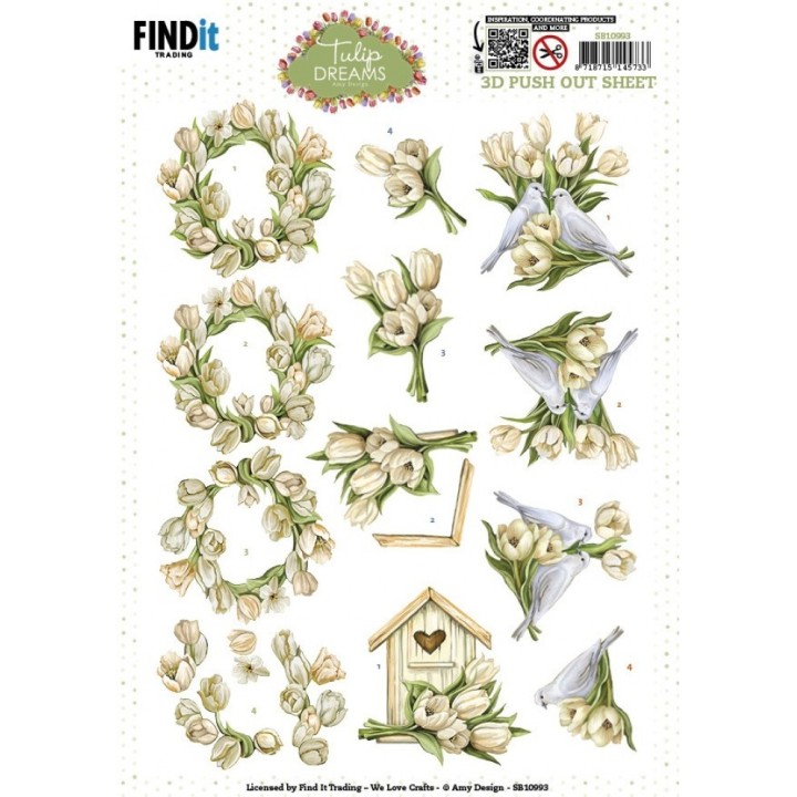 (SB10993)3D Push out Sheet - Amy Design - Tulip Dreams - Romantic Tulips