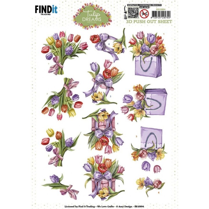 (SB10994)3D Push out Sheet - Amy Design - Tulip Dreams - Colorful Tulips