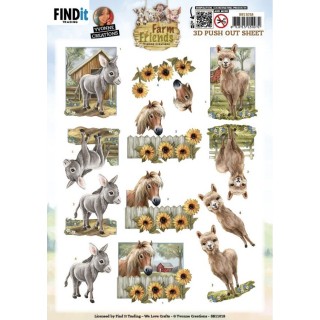(SB11018)3D Push out Sheet - Yvonne Creations - Farm Friends - Donkey