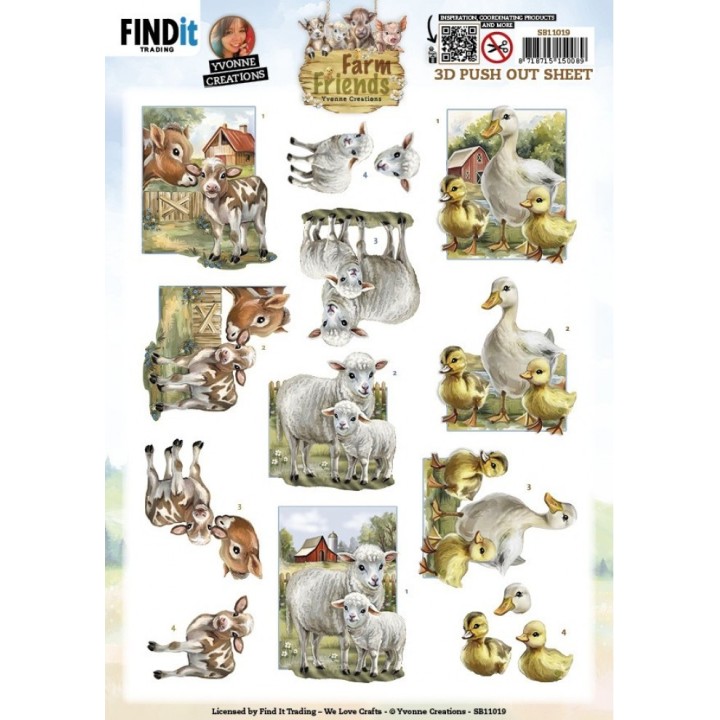 (SB11019)3D Push out Sheet - Yvonne Creations - Farm Friends - Mother and Child