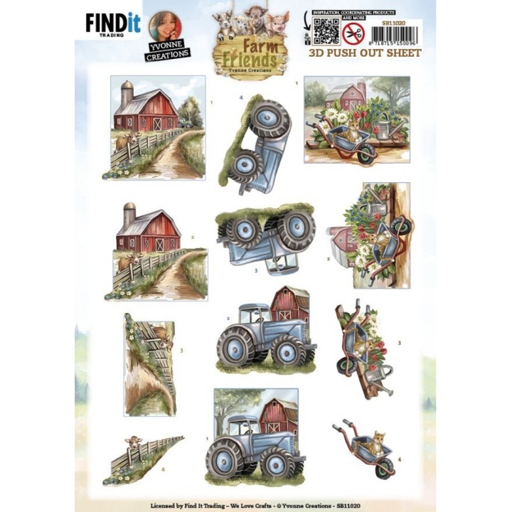 (SB11020)3D Push out Sheet - Yvonne Creations - Farm Friends - Farmyard