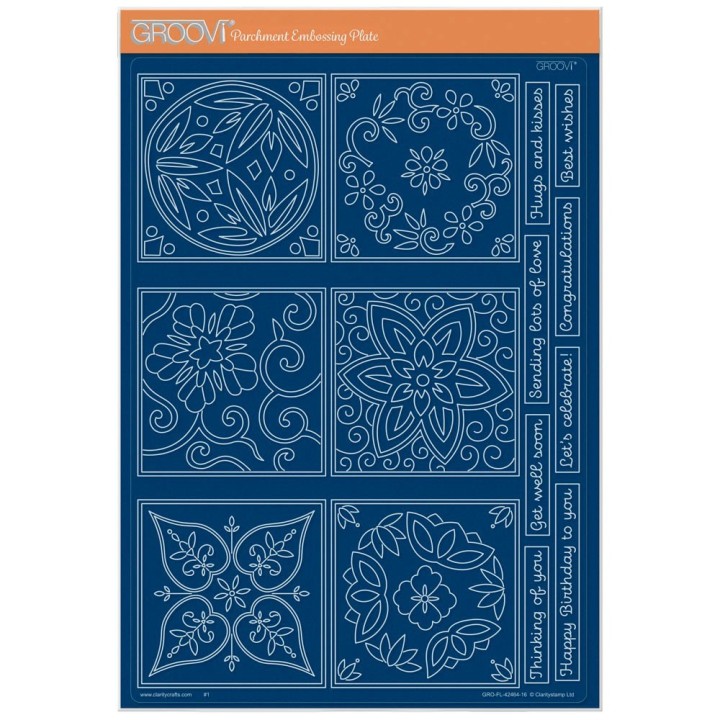 (GRO-FL-42464-16)Groovi plate A4 - Barbara's Thinking of You - Japanese Floral Tiles Sampler