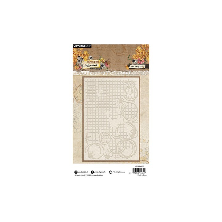 (HE-SB-EMB30)Studio light SL 3D Embossing Folder Coffee Grid Sweet Bee Memories nr.30