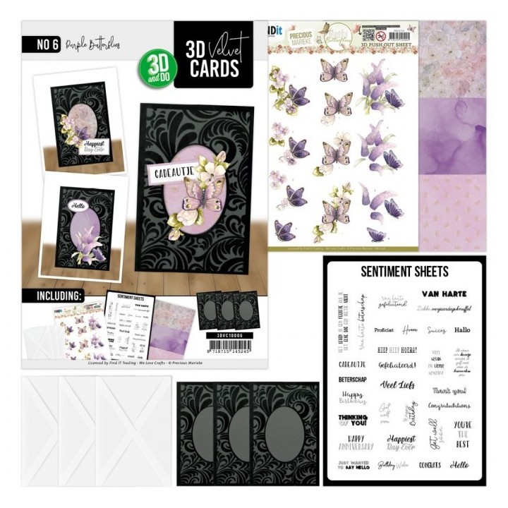 (3DVC10006)3D Velvet Cards A6- Purple Butterflies