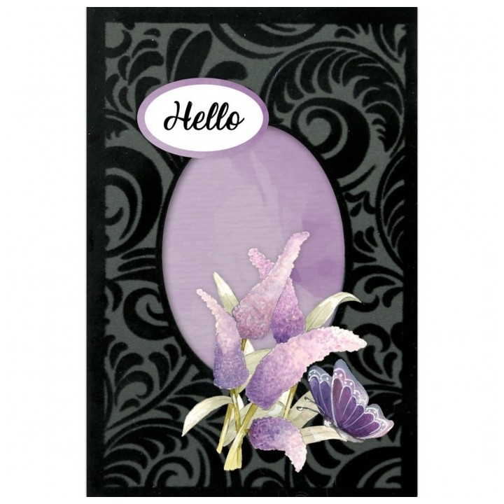 (3DVC10006)3D Velvet Cards A6- Purple Butterflies