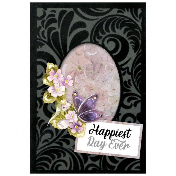 (3DVC10006)3D Velvet Cards A6- Purple Butterflies