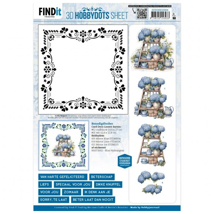(DODOHS10004)3D Hobbydots Sheet - Berries Beauties - Blue Hydrangeas 2
