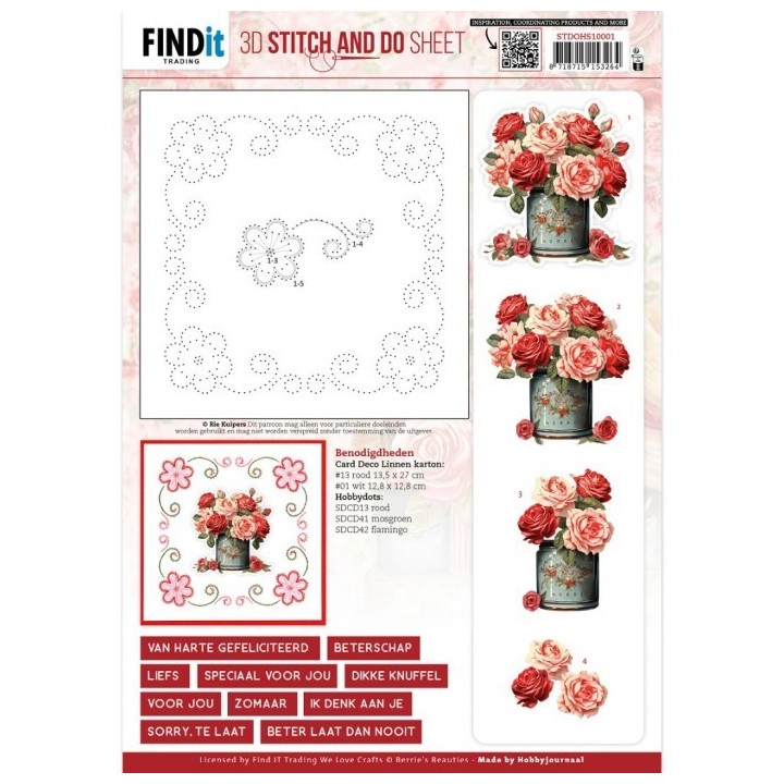 (STDOHS10001)3D Stitch and Do Sheet - Berries Beauties - Red Roses 1
