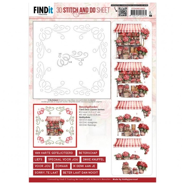 (STDOHS10002)3D Stitch and Do Sheet - Berries Beauties - Red Roses 2