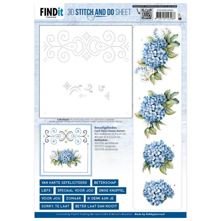 (STDOHS10003)3D Stitch and Do Sheet - Berries Beauties - Blue Hydrangeas 1