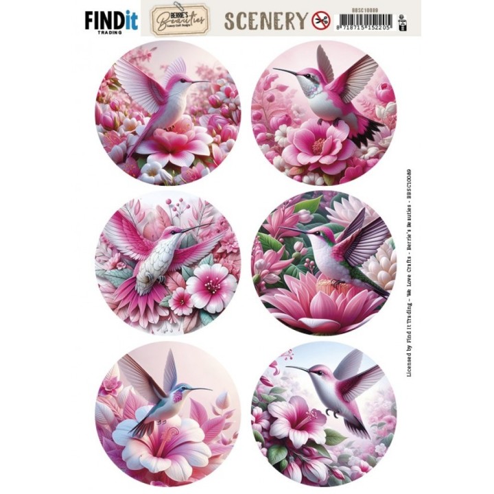 (BBSC10089)Scenery Push out - Berries Beauties - Pink Hummingbird - Round