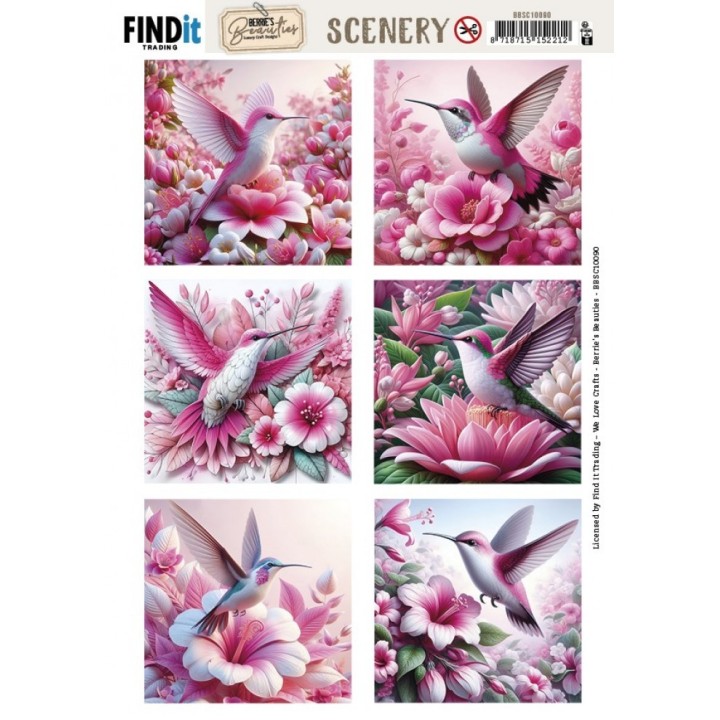 (BBSC10090)Scenery Push out - Berries Beauties - Pink Hummingbird - Square