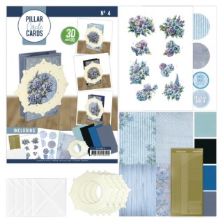 (CC10004)Pillar Circle Cards creme 4 - Blooming Blue