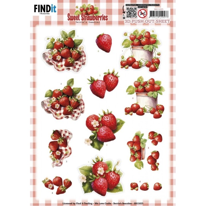 (SB11025)3D Push out Sheet - Berries Beauties - Sweet Strawberries - Pure Strawberries