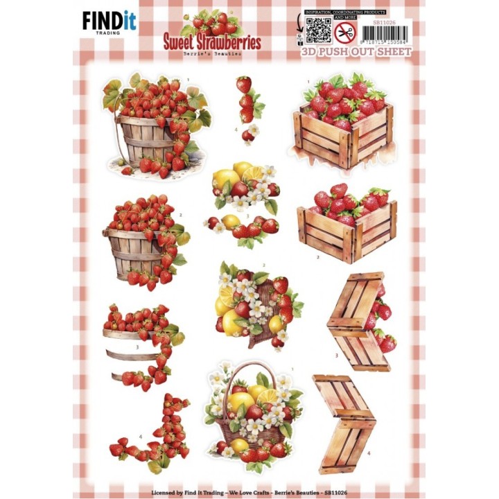 (SB11026)3D Push out Sheet - Berries Beauties - Sweet Strawberries - Strawberries in a Basket