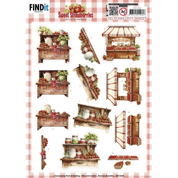 (SB11028)3D Push out Sheet - Berries Beauties - Sweet Strawberries - Strawberry Sale