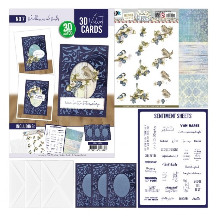 (3DVC10007)3D Velvet Cards A6 - Blackberries and Birds