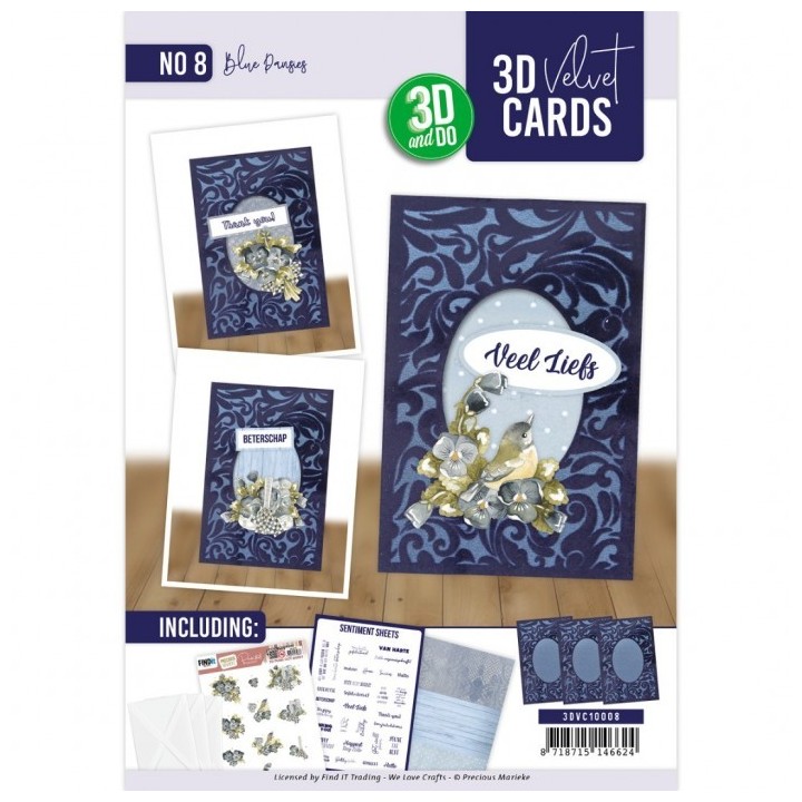 (3DVC10008)3D Velvet Cards A6 - Blue Pansies