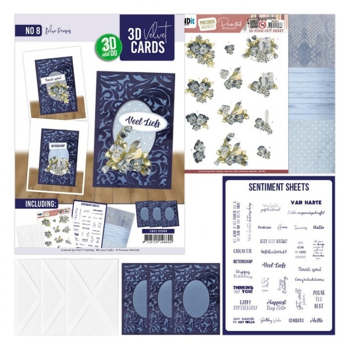 (3DVC10008)3D Velvet Cards A6 - Blue Pansies