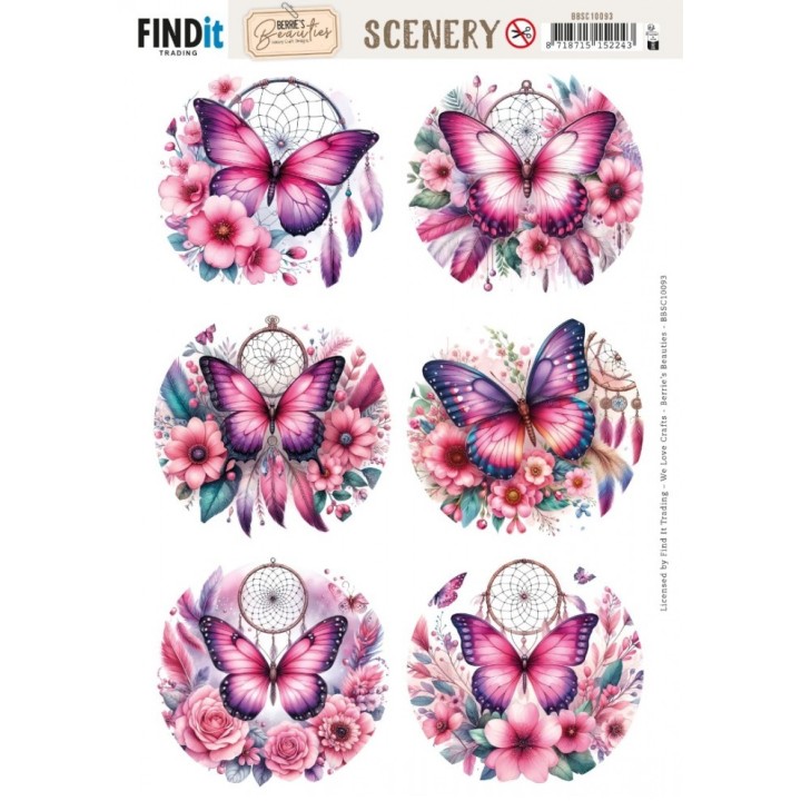 (BBSC10093)Scenery Push out - Berries Beauties - Pink Butterflies - Round