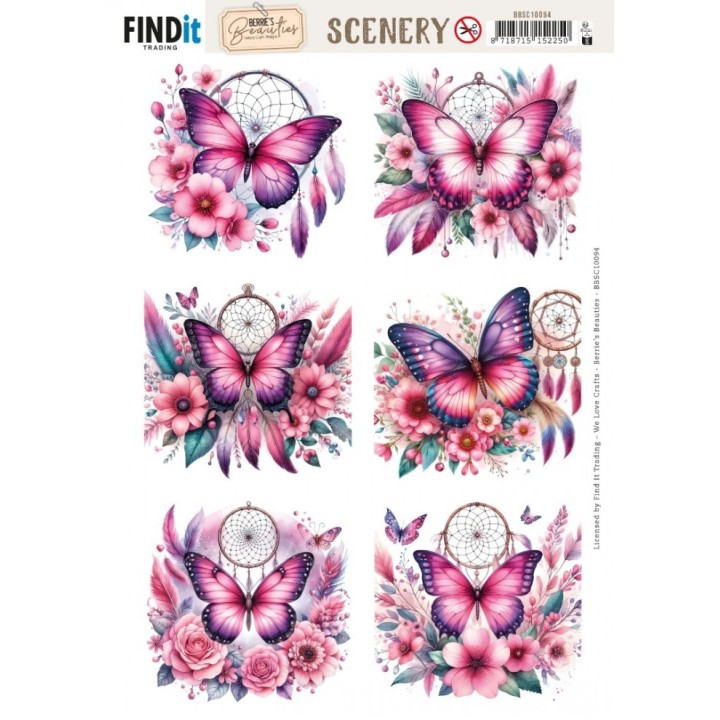 (BBSC10094)Scenery Push out - Berries Beauties - Pink Butterflies - Square