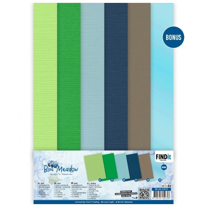 (BB-A4-10015)Linen Cardstock Pack - Berries Beauties - Blue Meadow - A4