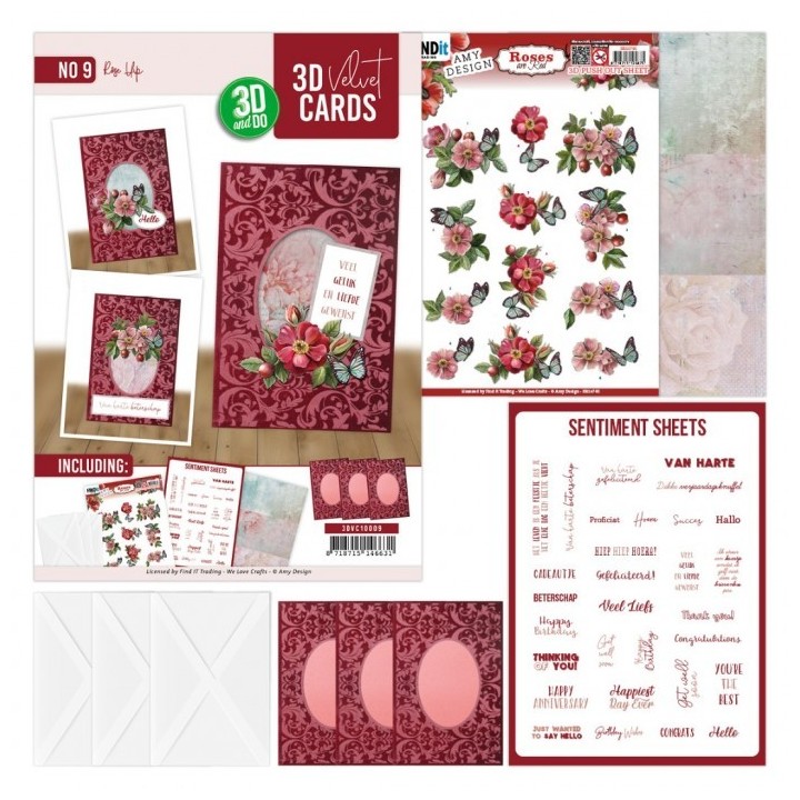 (3DVC10009)3D Velvet Cards A6 - Rose Hip