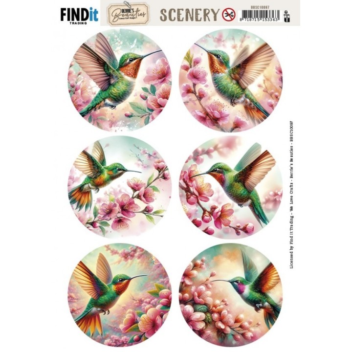 (BBSC10097)Scenery Push out - Berries Beauties - Lovely Hummingbirds - Round