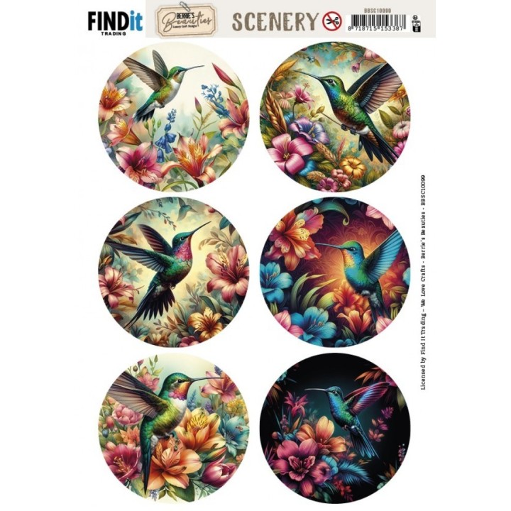 (BBSC10099)Scenery Push out - Berries Beauties - Vintage Hummingbirds - Round