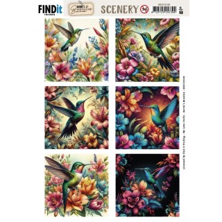 (BBSC10100)Scenery Push out - Berries Beauties - Vintage Hummingbirds - Square