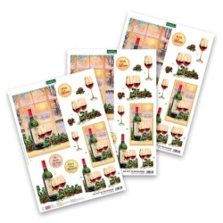 (11-DCD615)Katy Sue Designs Holly & Wine 3D Die-Cut Decoupage (3pcs)