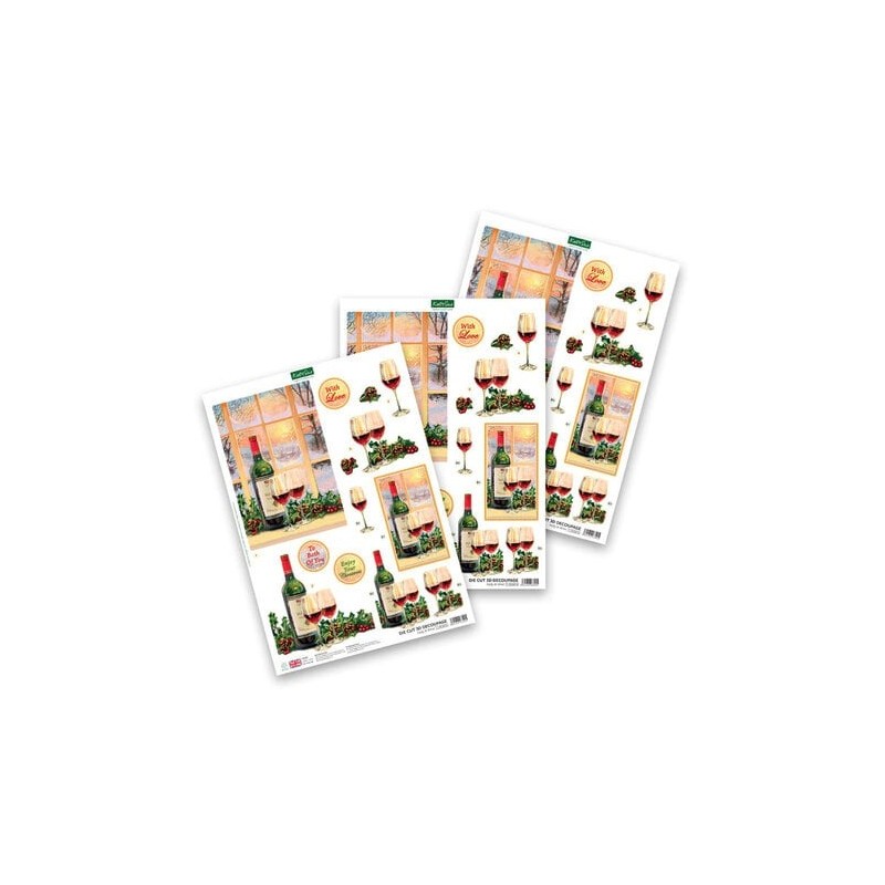 (11-DCD615)Katy Sue Designs Holly & Wine 3D Die-Cut Decoupage (3pcs)