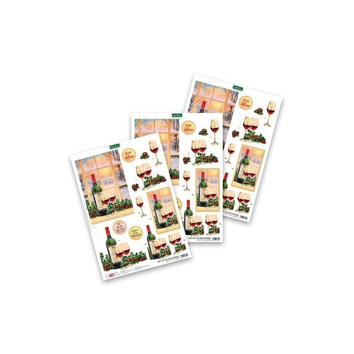 (11-DCD615)Katy Sue Designs Holly & Wine 3D Die-Cut Decoupage (3pcs)