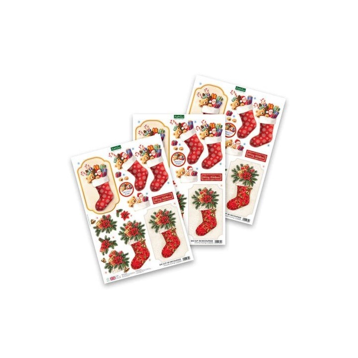 (11-DCD729)Katy Sue Designs Christmas Stockings 3D Die-Cut Decoupage (3pcs)