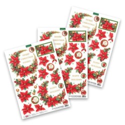 (11-DCD731)Katy Sue Designs Christmas Flowers 3D Die-Cut Decoupage (3pcs)