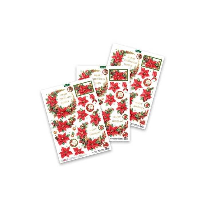 (11-DCD731)Katy Sue Designs Christmas Flowers 3D Die-Cut Decoupage (3pcs)