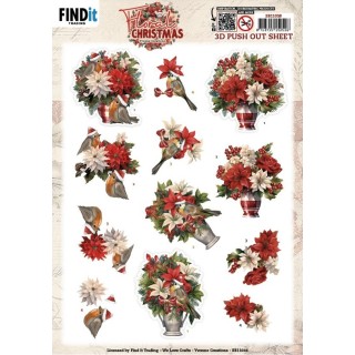 (SB11038)3D Pushout Sheet - Yvonne Ceations - Floral Christmas- Floral Vase