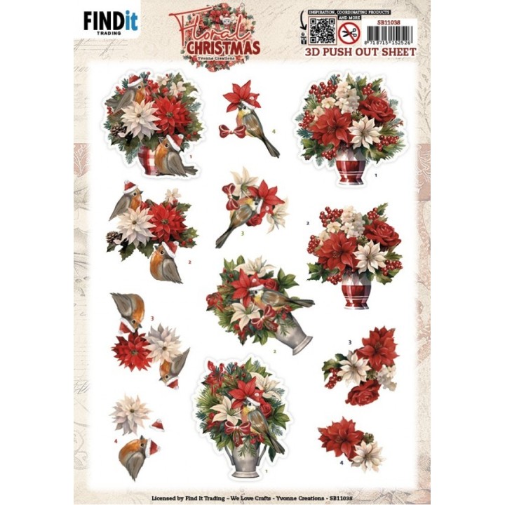 (SB11038)3D Pushout Sheet - Yvonne Ceations - Floral Christmas- Floral Vase