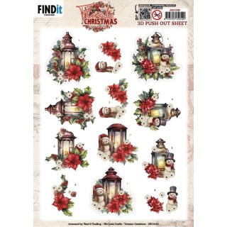 (SB11039)3D Pushout Sheet - Yvonne Ceations - Floral Christmas- Floral Lantern