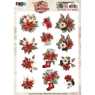 (SB11040)3D Pushout Sheet - Yvonne Ceations - Floral Christmas- Floral Poinsettia