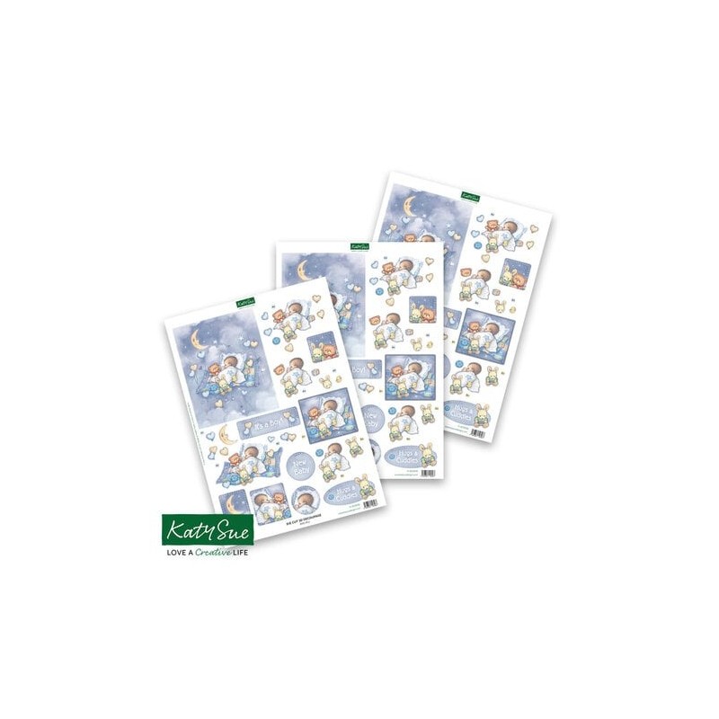 (11-DCD535)Katy Sue Designs Baby Boy with Moon 3D Die-Cut Decoupage (3pcs)