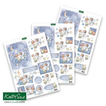 (11-DCD535)Katy Sue Designs Baby Boy with Moon 3D Die-Cut Decoupage (3pcs)